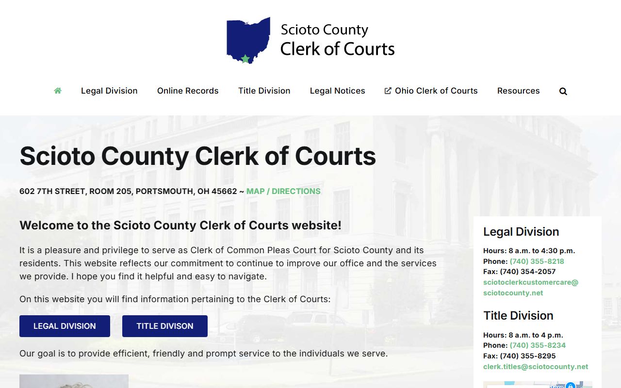 Scioto County Clerk of Courts website for traffic ticket records