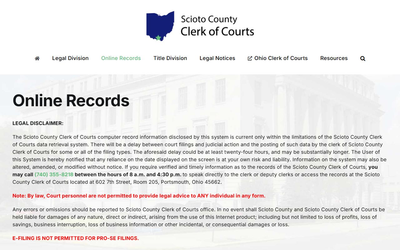 Scioto County online records search portal
