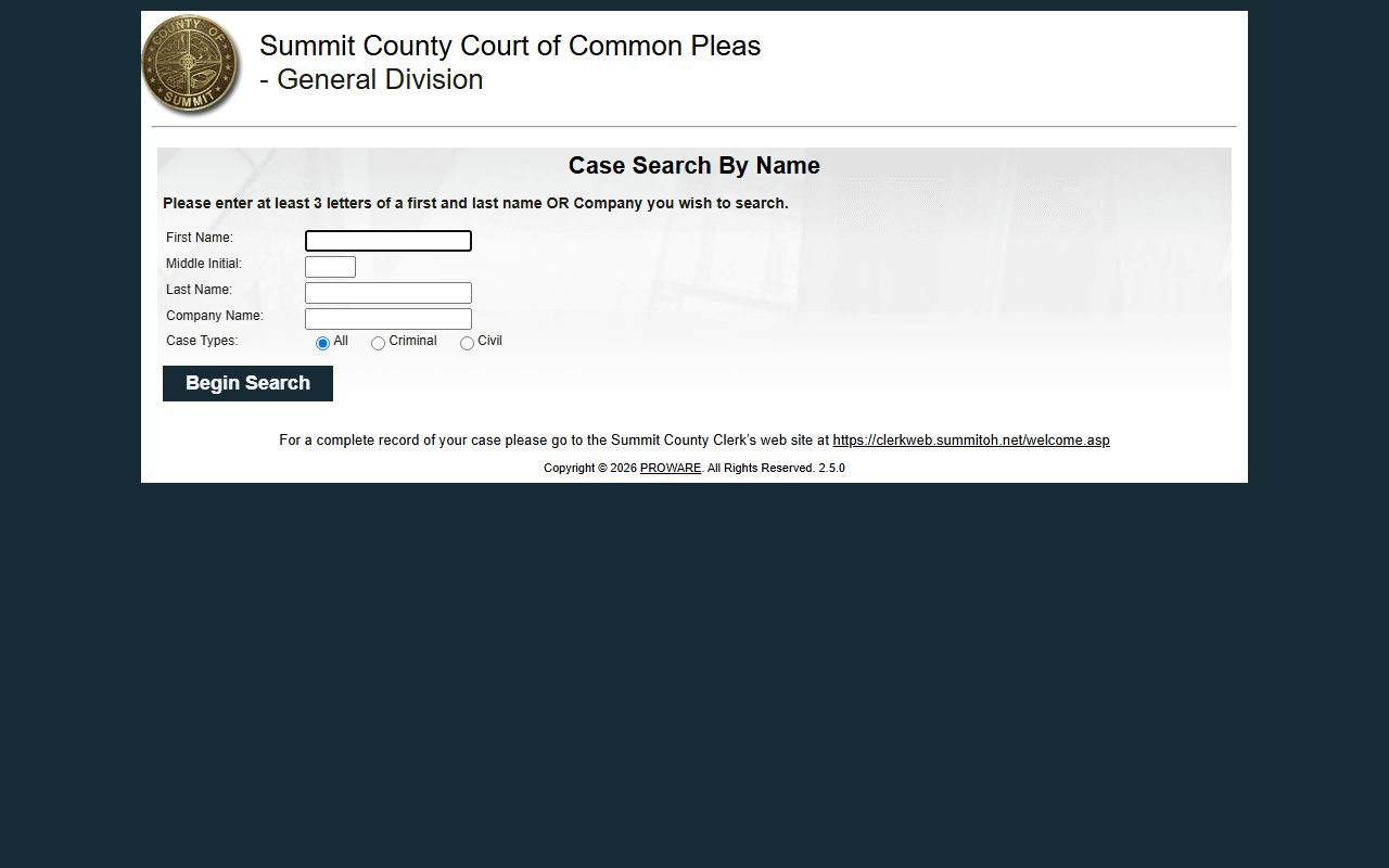 Summit County case name search tool