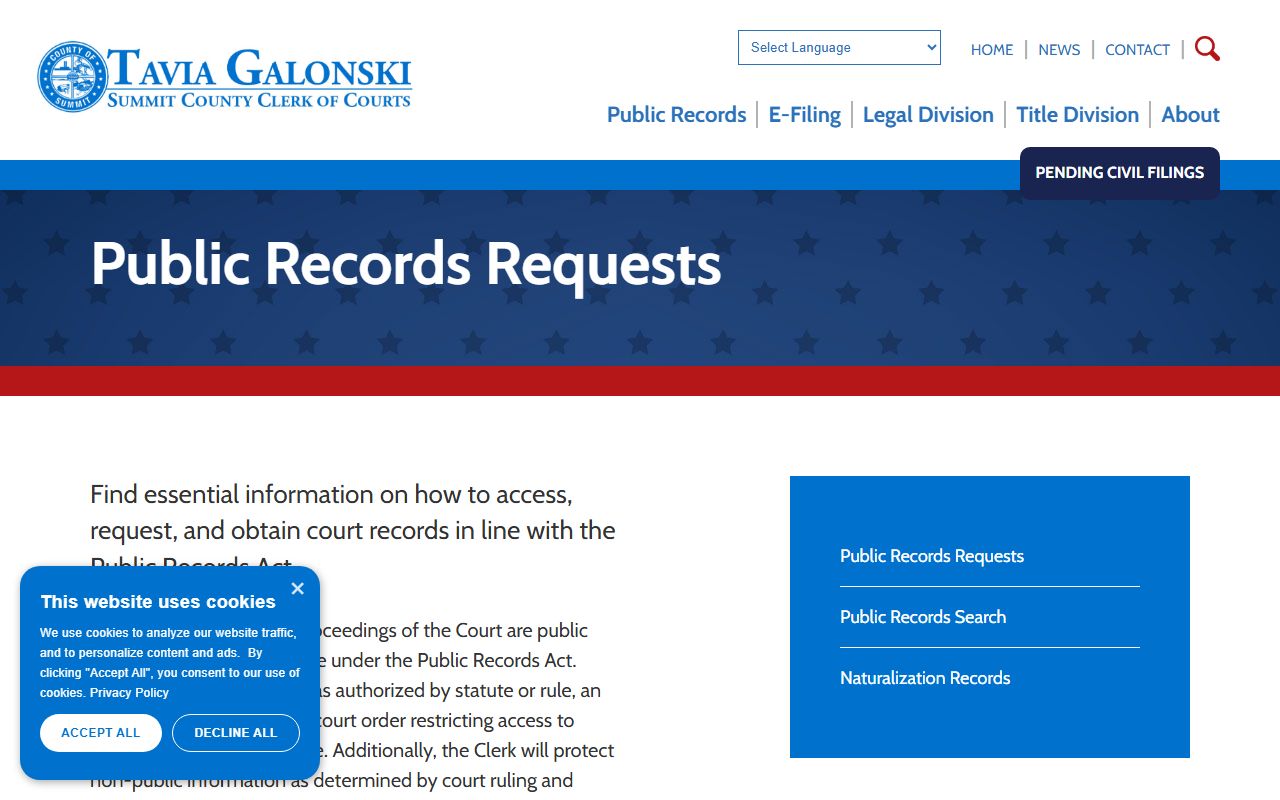 Summit County public records request page