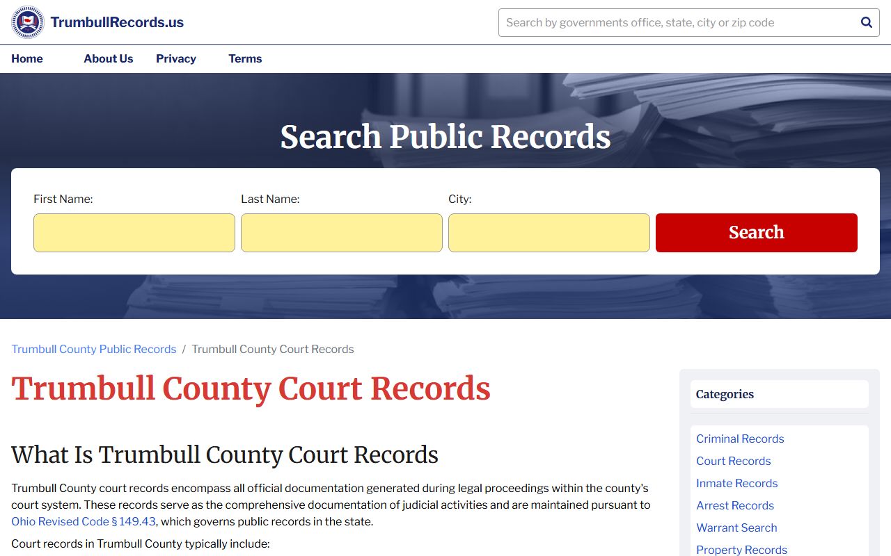 Trumbull County court records search portal