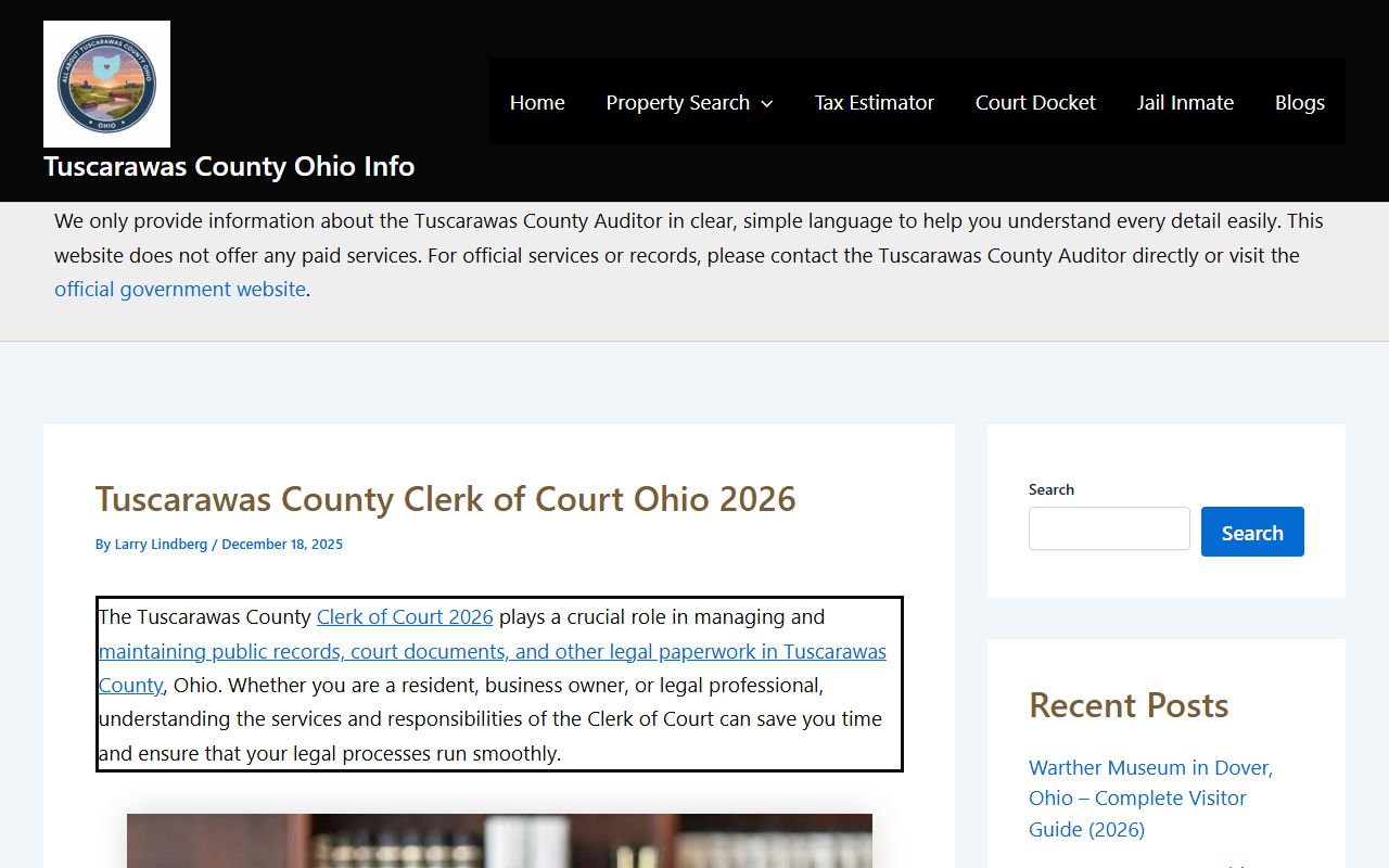 Tuscarawas County Clerk of Courts information page