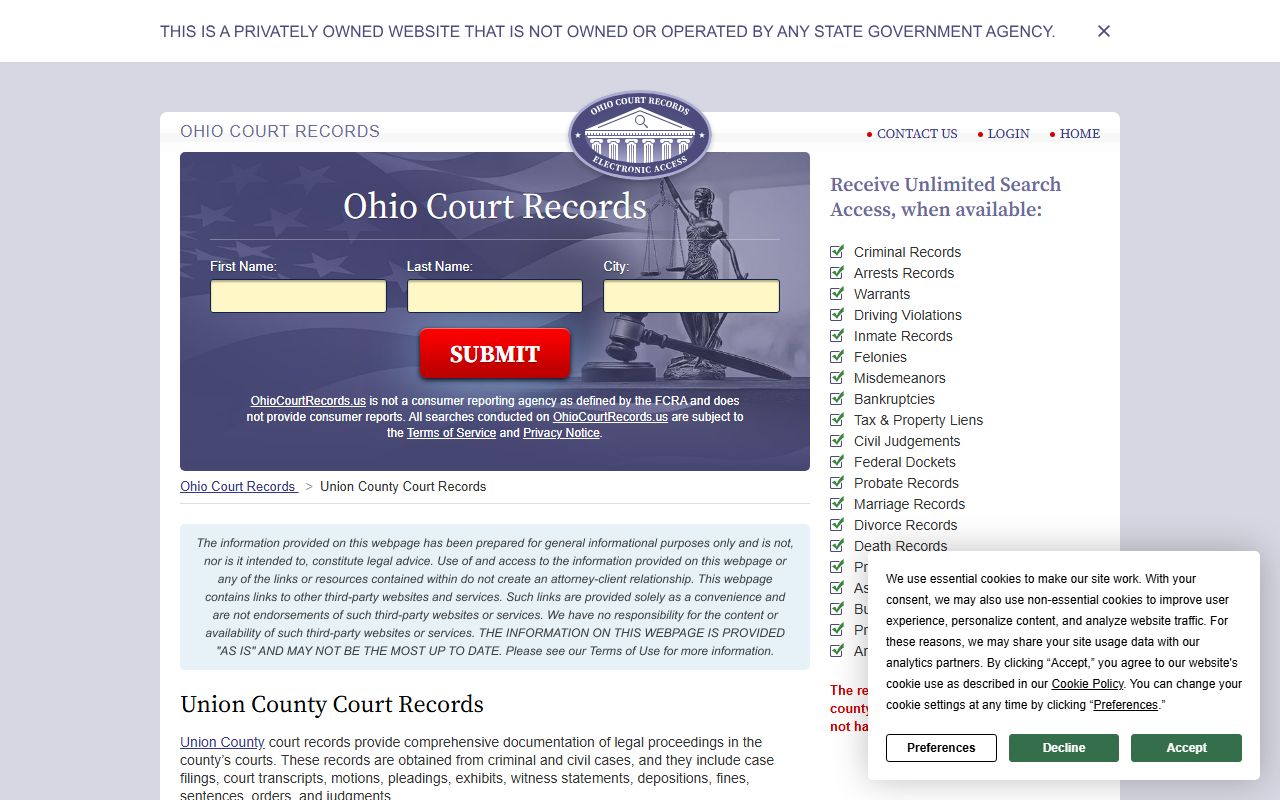 Union County court records search portal