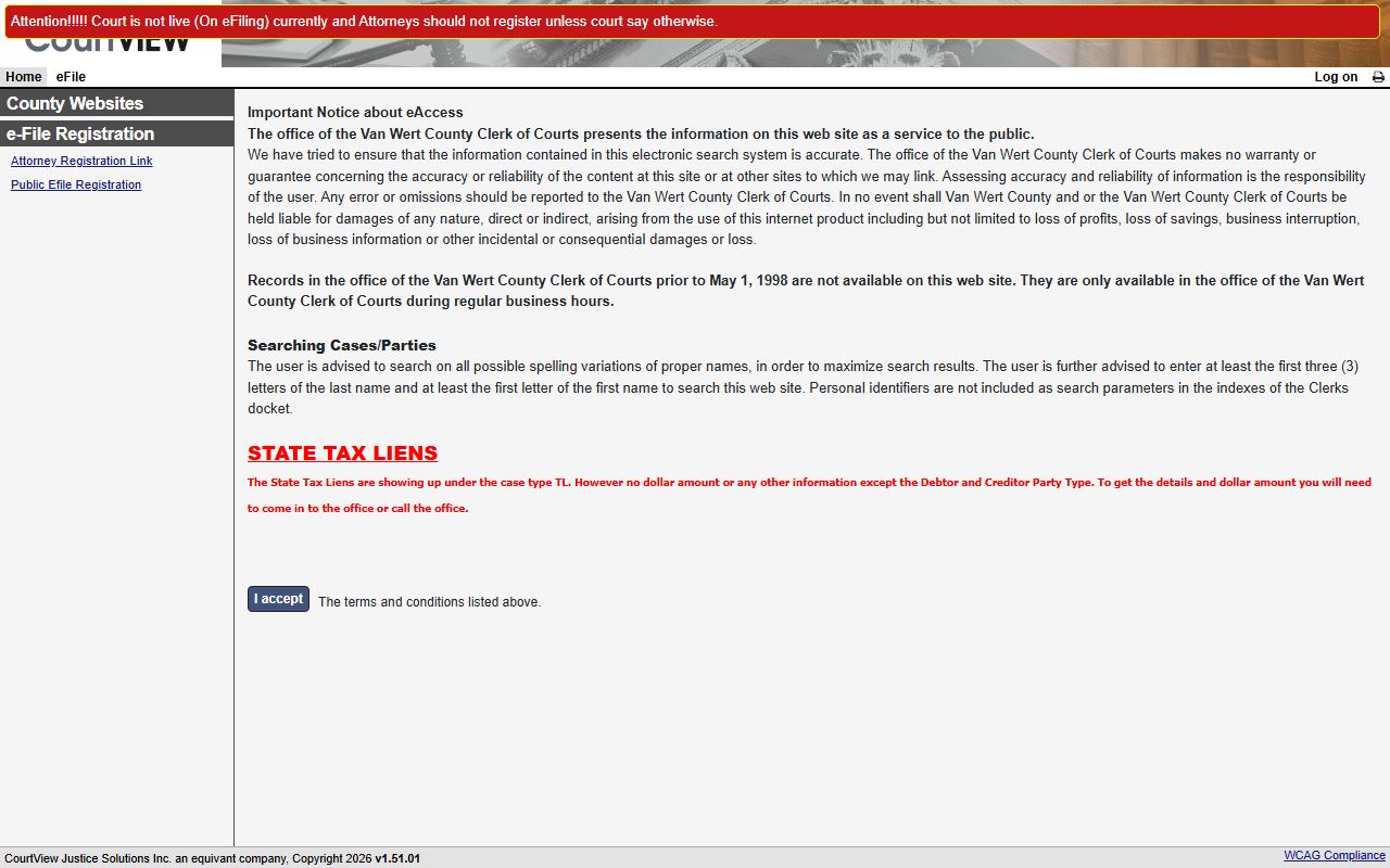 Van Wert County eServices portal for court record searches