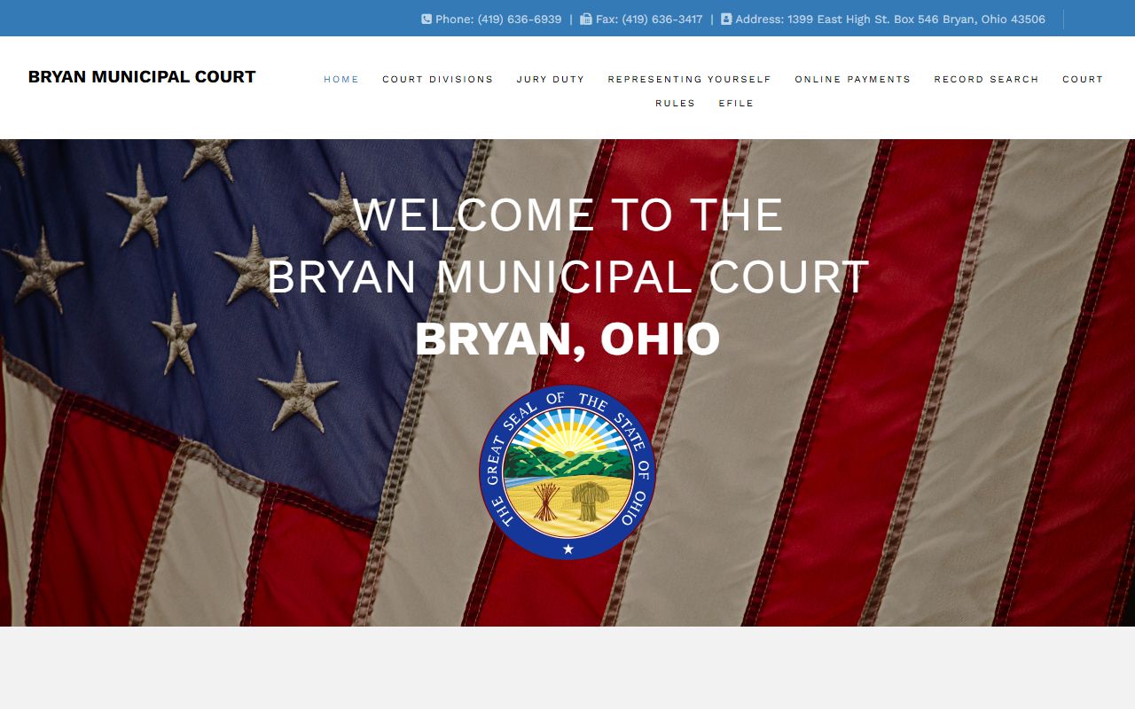 Bryan Municipal Court website for Williams County traffic cases