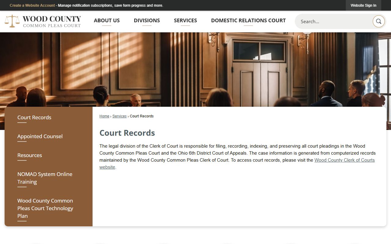 Wood County Common Pleas Court records page