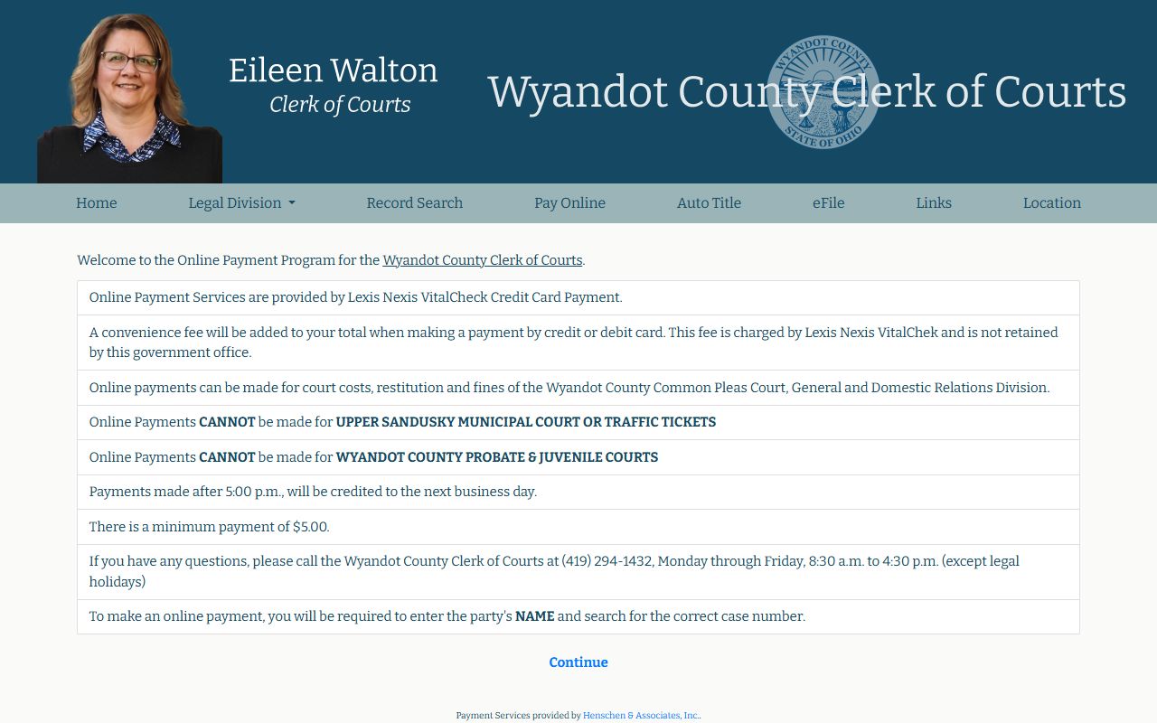 Wyandot County online payment system for court fines