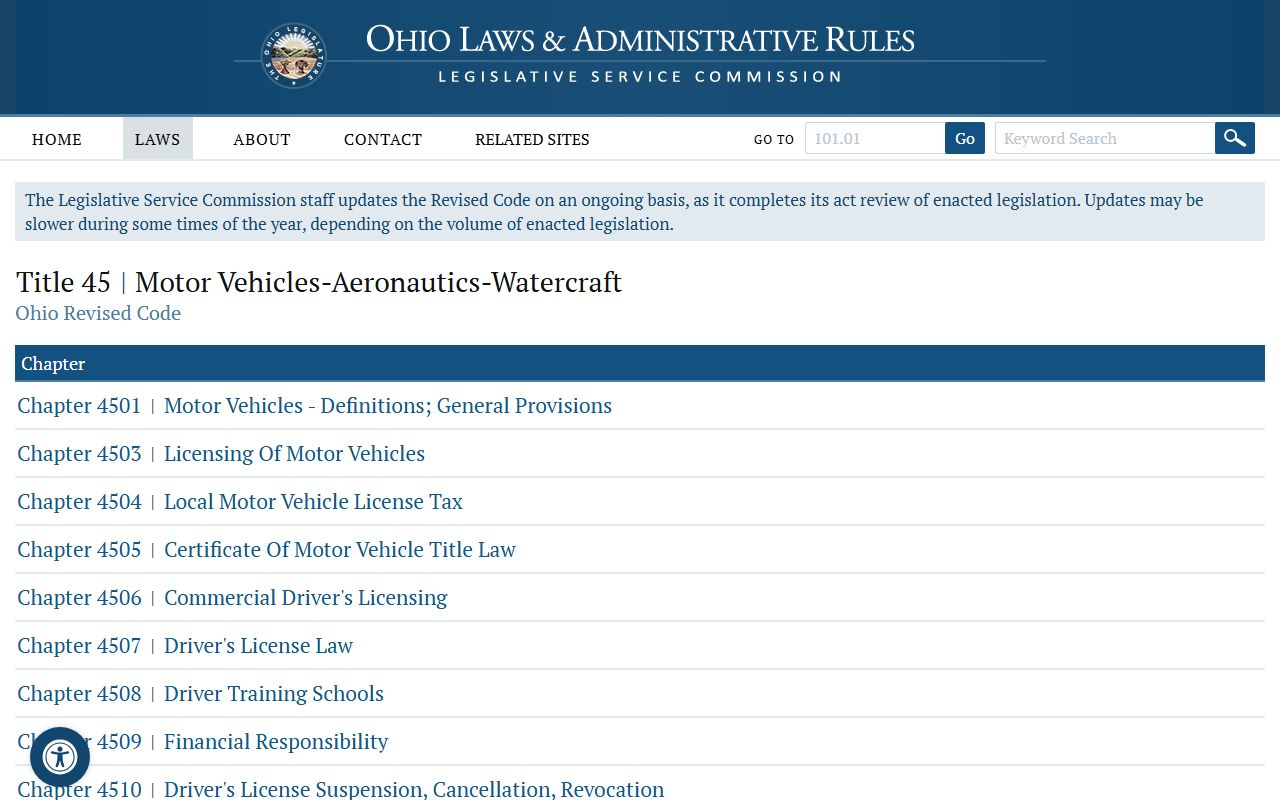 Ohio Revised Code Title 45 motor vehicle traffic ticket records